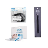 مژه فیشر فر دی دوو سایز 10 میلی متر بسته 5 ریسه ای DUO + چسب مشکی یک ماهه تیک + انبر آردل