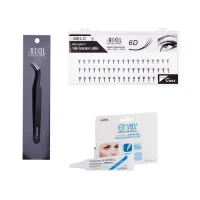 پک مژه والیوم فن سازی شده 6D میکس سایز + چسب یک ماهه تیک + انبر 45 درجه آردل ARDELL